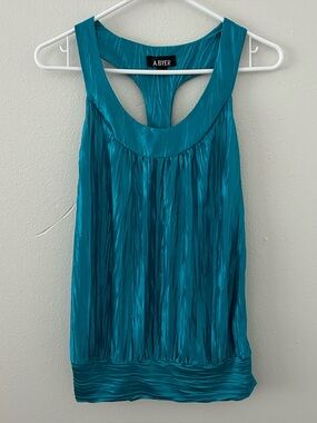 Y2K Glam A Byer Teal Blue Crinkle Satin Tank Going Out Top Womens M Long Mermaid